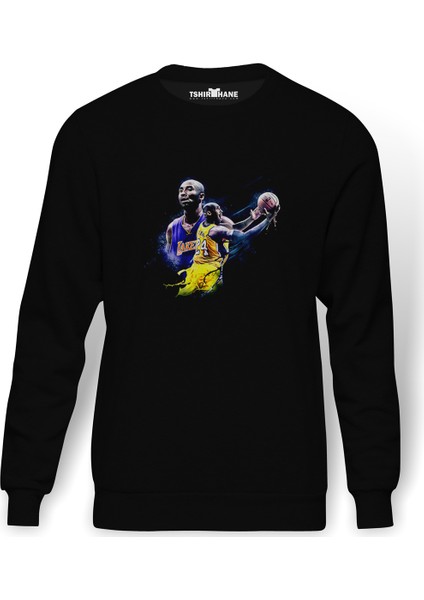 Kobe Bryant Simple Baskılı Siyah Erkek Örme Sweatshirt Uzun Kol