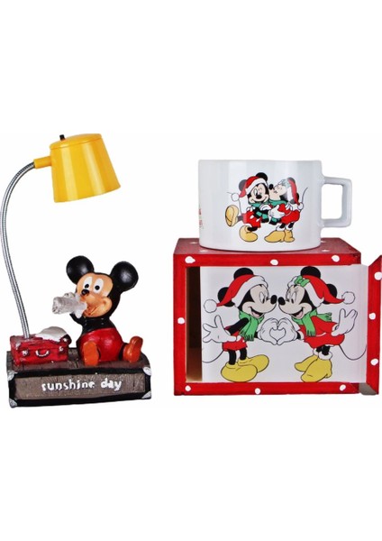 Mickey Mouse Minnie Mouse Kutulu Kupa Mickey Işıklı Biblo Gece Lambası Yılbaşı Hediye Seti