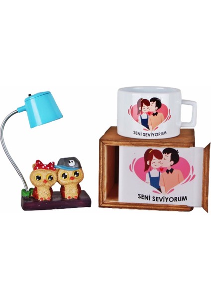 Best Friends Baykuş Işıklı Biblo Masa Lambası Seni Seviyorum Kutulu Kupa Yılbaşı Hediye Seti