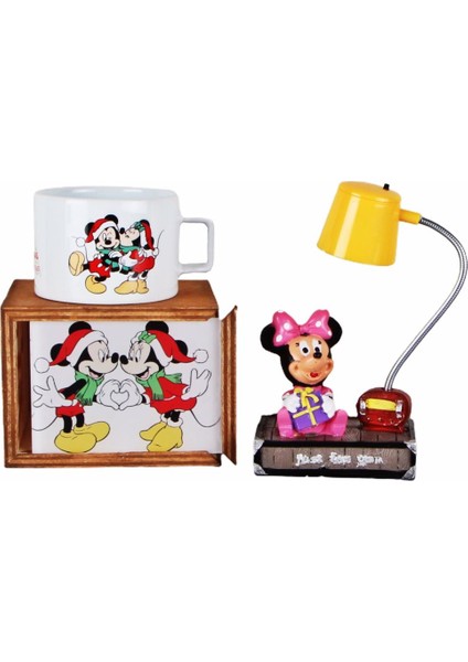 Mickey Mouse Minnie Mouse Kutulu Kupa Minnie Işıklı Biblo Masa Lambası Yılbaşı Hediyesi