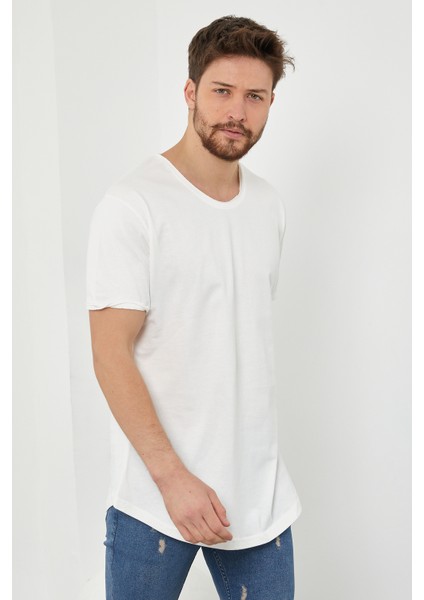 Erkek Kırık Beyaz Pis Yaka Salaş T-SHIRT-TCPS001R56S