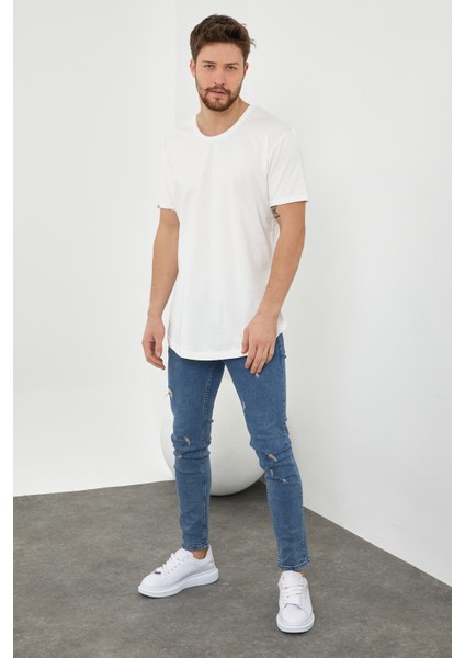Erkek Kırık Beyaz Pis Yaka Salaş T-SHIRT-TCPS001R56S