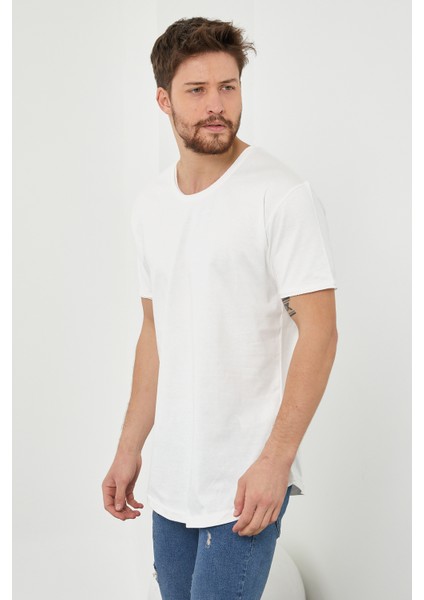 Erkek Kırık Beyaz Pis Yaka Salaş T-SHIRT-TCPS001R56S