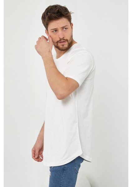 Erkek Kırık Beyaz Pis Yaka Salaş T-SHIRT-TCPS001R56S