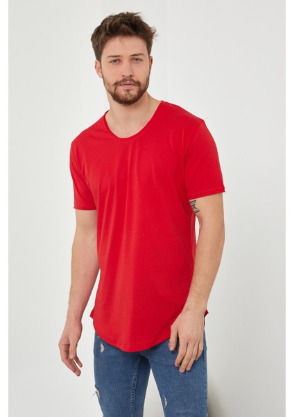 Erkek Kırmızı Pis Yaka Salaş T-SHIRT-TCPS001R57S