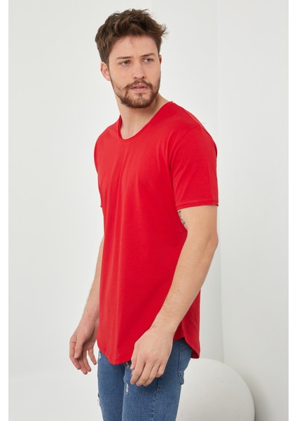 Erkek Kırmızı Pis Yaka Salaş T-SHIRT-TCPS001R57S