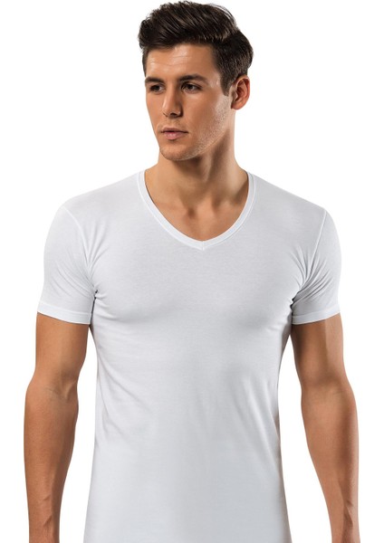 Pamuk Elastan V Yaka T-Tshirt