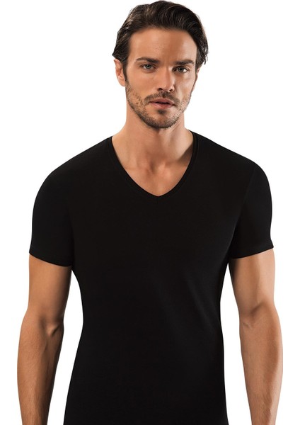 Pamuk Elastan V Yaka T-Tshirt