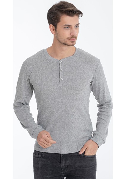 Düğmeli Kaşkorse Uzun Kollu T-Shirt