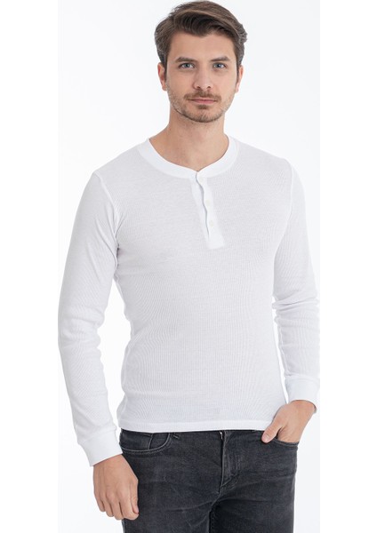 Düğmeli Kaşkorse Uzun Kollu T-Shirt