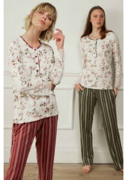 Bayan Battal Pijama 3583-BORDO