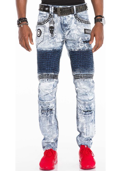 CD529 Metal Işlemeli Elle Boyanmış Mavi Erkek Jeans