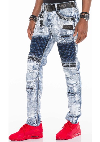 CD529 Metal Işlemeli Elle Boyanmış Mavi Erkek Jeans