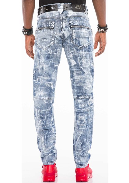 CD529 Metal Işlemeli Elle Boyanmış Mavi Erkek Jeans