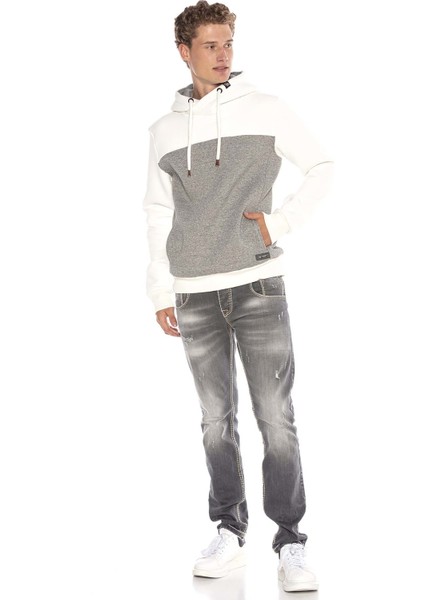 CL430 Ecru Beyaz Kapşonlu Kışlık Sweatshirt