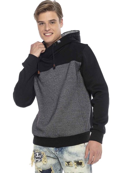 CL430 Siyah Gri Kapşonlu Kışlık Sweatshirt