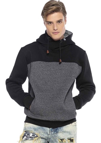 CL430 Siyah Gri Kapşonlu Kışlık Sweatshirt