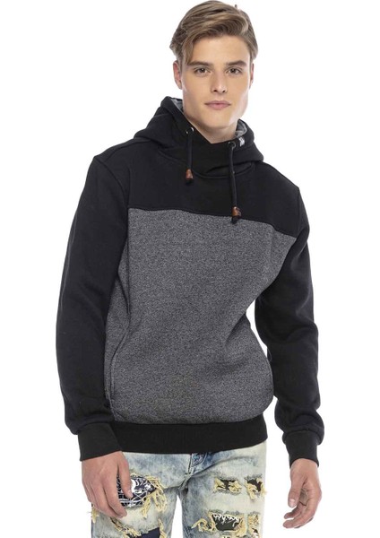 CL430 Siyah Gri Kapşonlu Kışlık Sweatshirt