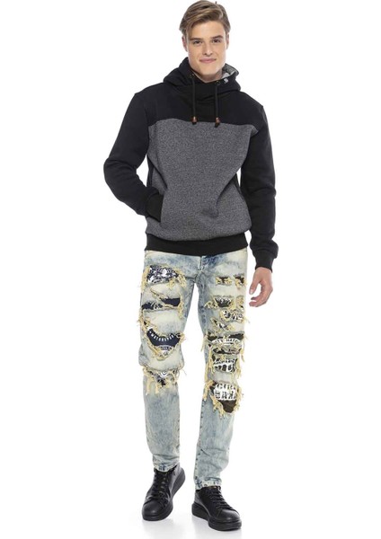 CL430 Siyah Gri Kapşonlu Kışlık Sweatshirt