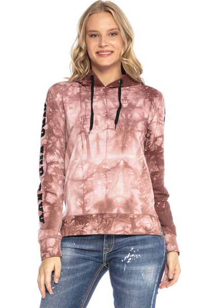 WL255 Kabartmalı Baskı Kapşonlu Kiremit Sweatshirt