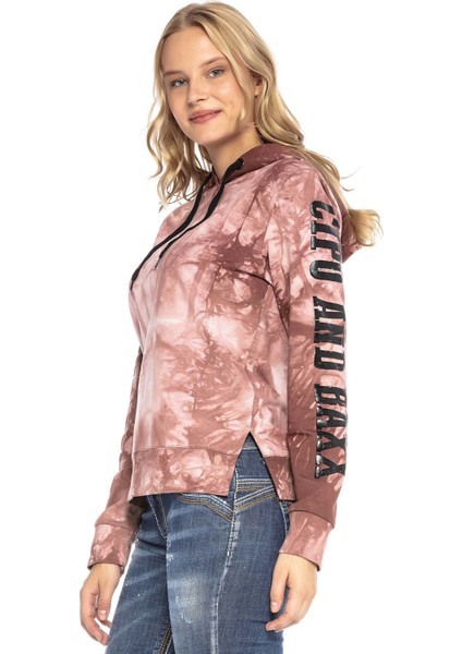 WL255 Kabartmalı Baskı Kapşonlu Kiremit Sweatshirt