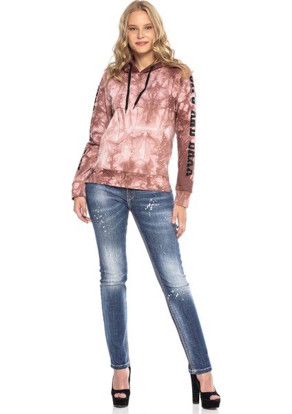WL255 Kabartmalı Baskı Kapşonlu Kiremit Sweatshirt