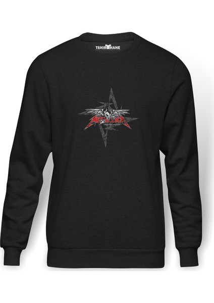 Metallica Seek And Destroy Metal Rock Baskılı Füme Erkek Örme Sweatshirt Uzun Kol