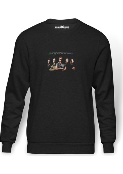 Dream Theater Grub Baskılı Füme Erkek Örme Sweatshirt Uzun Kol