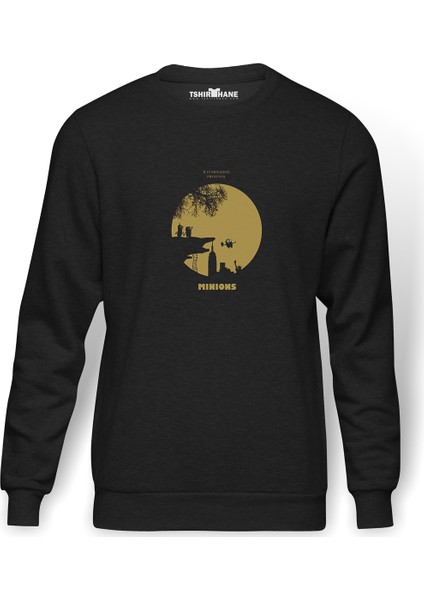 Minios Baskılı Füme Erkek Örme Sweatshirt Uzun Kol