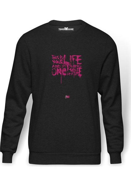 Fight Club Baskılı Füme Erkek Örme Sweatshirt Uzun Kol