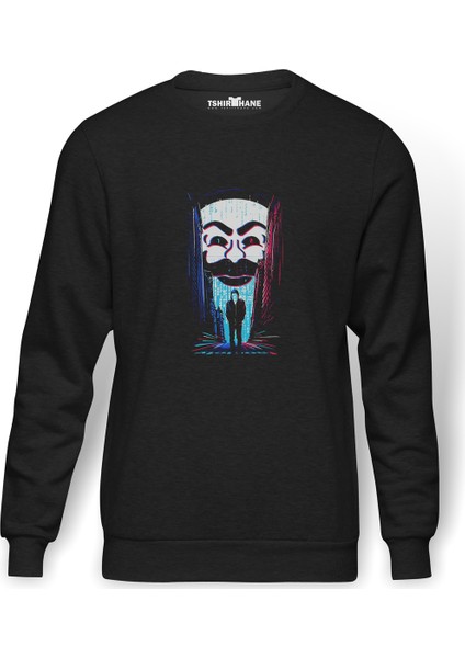 Mr Robot Baskılı Füme Erkek Örme Sweatshirt Uzun Kol