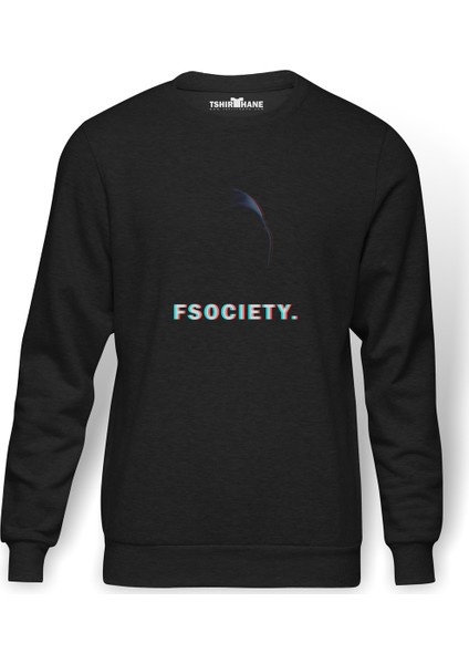 Mr Robot Logo Fsocietymr Robot Baskılı Füme Erkek Örme Sweatshirt Uzun Kol