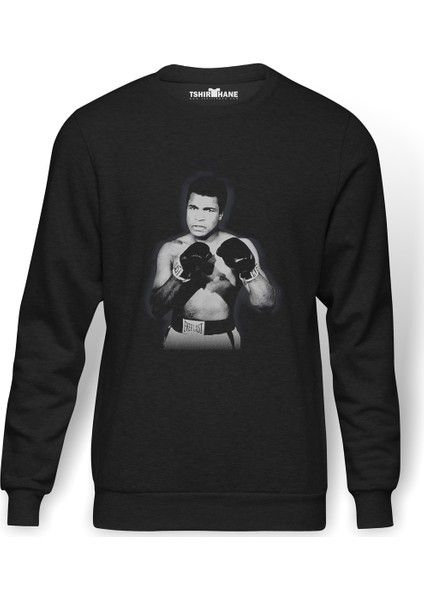 Muhammed Ali Everlast Baskılı Füme Erkek Örme Sweatshirt Uzun Kol