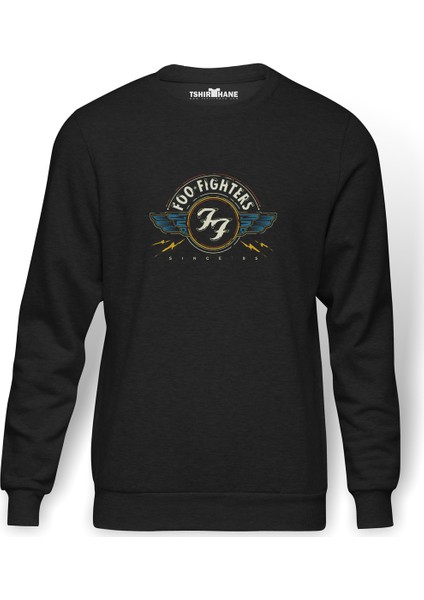 Foo Fighters Logo Baskılı Füme Erkek Örme Sweatshirt Uzun Kol