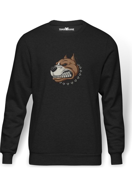 Amerikan Pit Bull Terrier Bulldog Köpek Baskılı Füme Erkek Örme Sweatshirt Uzun Kol