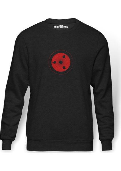Naruto Logo Baskılı Füme Erkek Örme Sweatshirt Uzun Kol