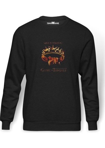 Game Of Thrones Baskılı Füme Erkek Örme Sweatshirt Uzun Kol
