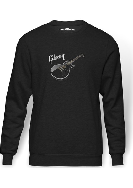 Gibson Les Paul Slash Metal Rock Baskılı Füme Erkek Örme Sweatshirt Uzun Kol