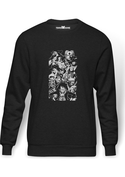 Anime Monkey D Luffy Baskılı Füme Erkek Örme Sweatshirt Uzun Kol