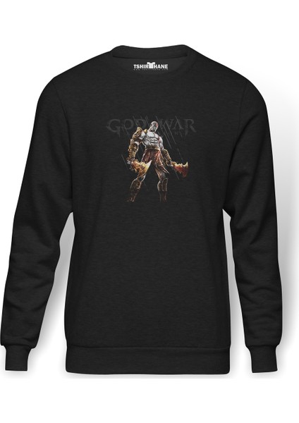 God Of War Remastered Baskılı Füme Erkek Örme Sweatshirt Uzun Kol