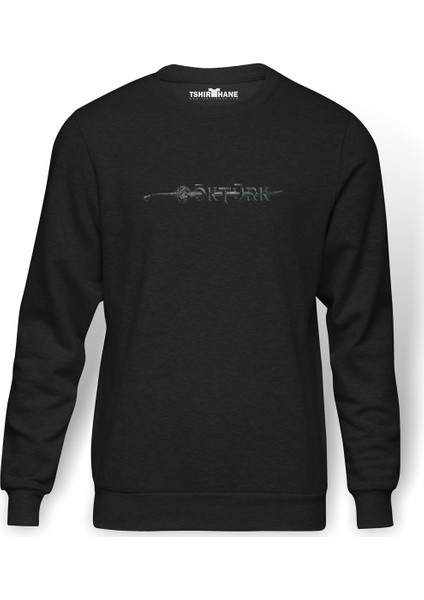 Göktürk Türk Kılıç Baskılı Füme Erkek Örme Sweatshirt Uzun Kol