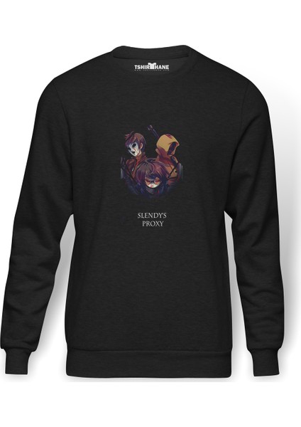Anime Slendy's Proxy Baskılı Füme Erkek Örme Sweatshirt Uzun Kol