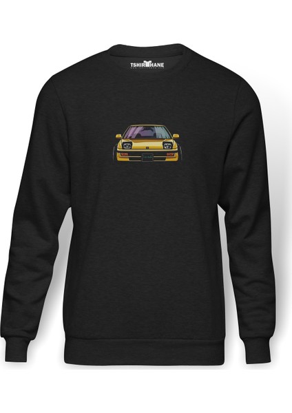 Araba H 1988 Baskılı Füme Erkek Örme Sweatshirt Uzun Kol