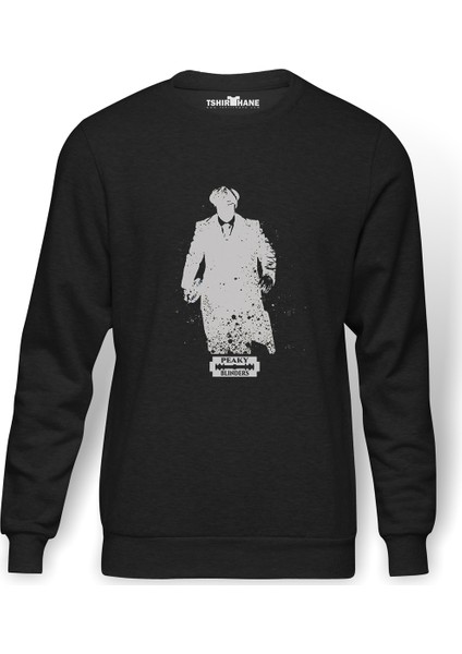 Peaky Blinders Tommy Shelby Gölge Baskılı Füme Erkek Örme Sweatshirt Uzun Kol