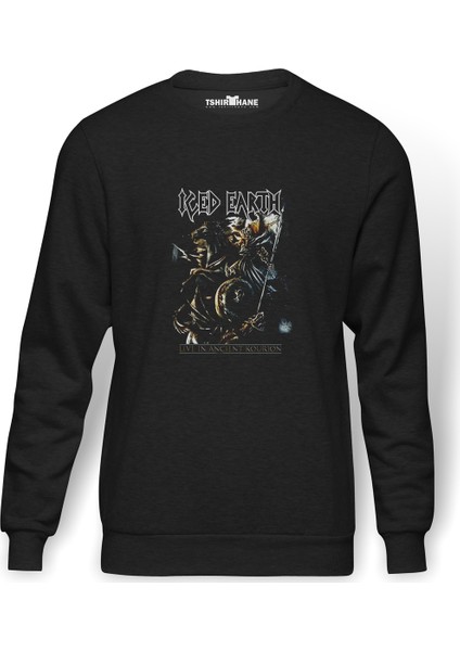 Iced Earth Live In Ancient Kourion Baskılı Füme Erkek Örme Sweatshirt Uzun Kol