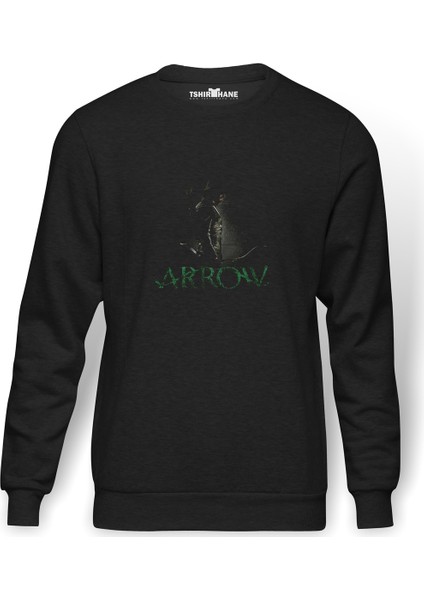 Arrow Baskılı Füme Erkek Örme Sweatshirt Uzun Kol