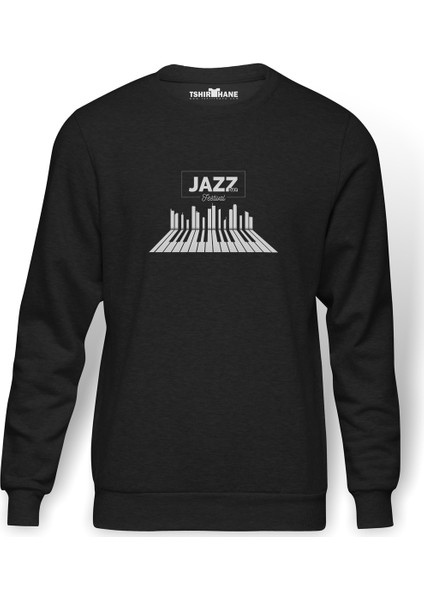 International Jazz Day Piano Shadow Baskılı Füme Erkek Örme Sweatshirt Uzun Kol