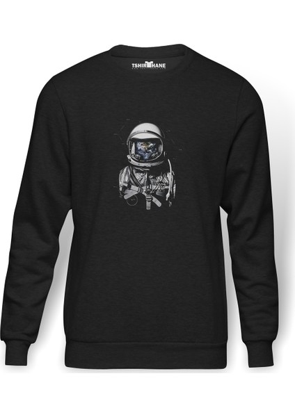 Astronaut Capital Pi Baskılı Füme Erkek Örme Sweatshirt Uzun Kol