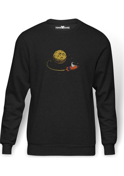 Astronaut Stay On Moon Rockect Uzay Baskılı Füme Erkek Örme Sweatshirt Uzun Kol