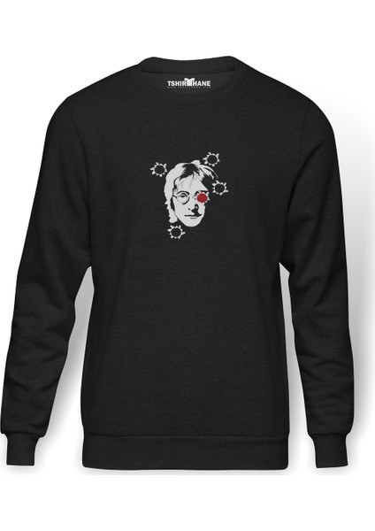 John Lennon Baskılı Füme Erkek Örme Sweatshirt Uzun Kol